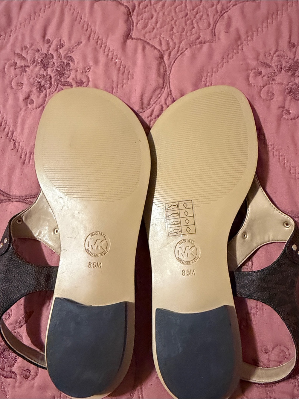 Michael Kors Brown and Cream Logo Thong Sandals with Gold Hardware - Picture 3 of 3